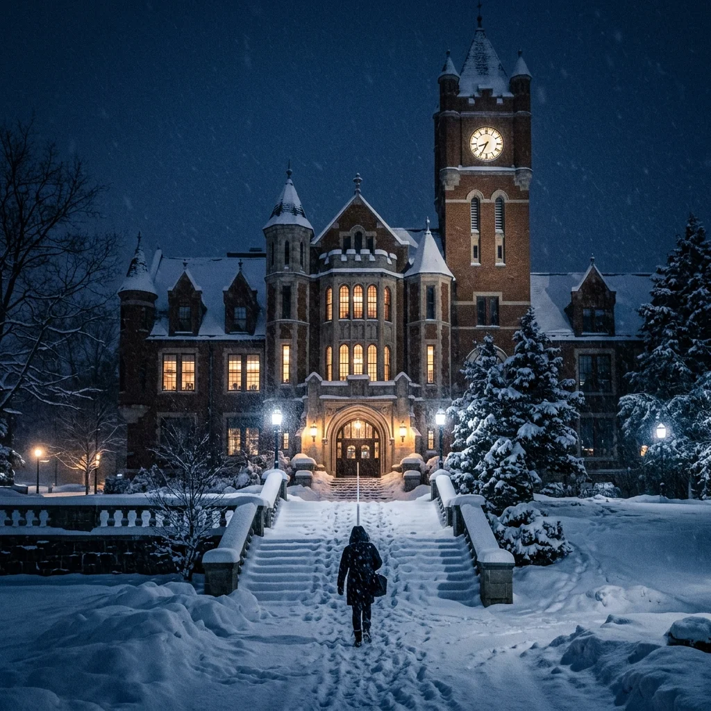 Snow day alert — school at night in heavy snowfall